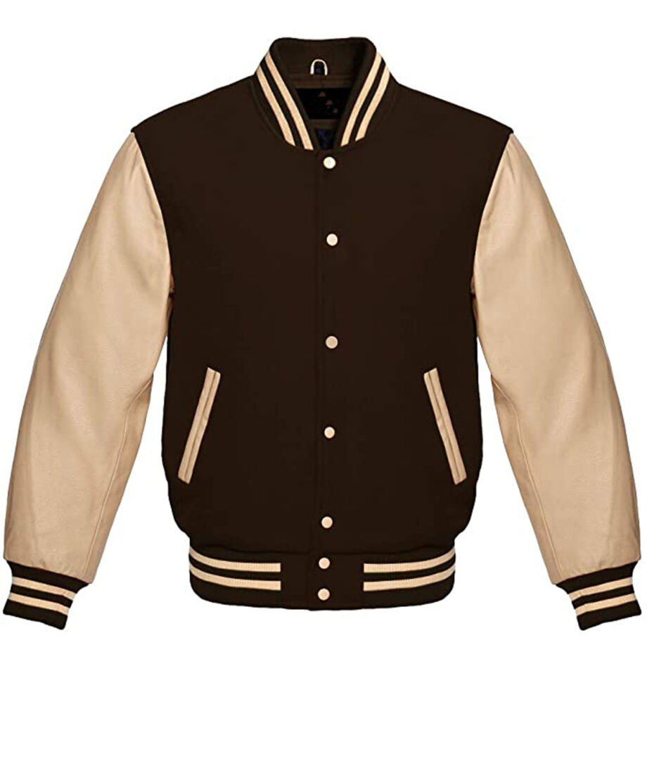 brown bomber varsity jacket