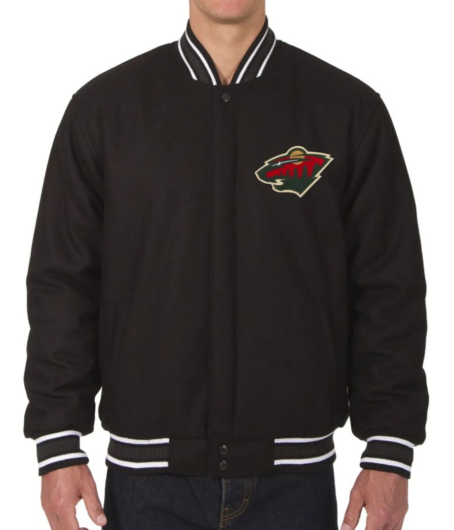 Minnesota Wild Bomber Black Wool Jacket