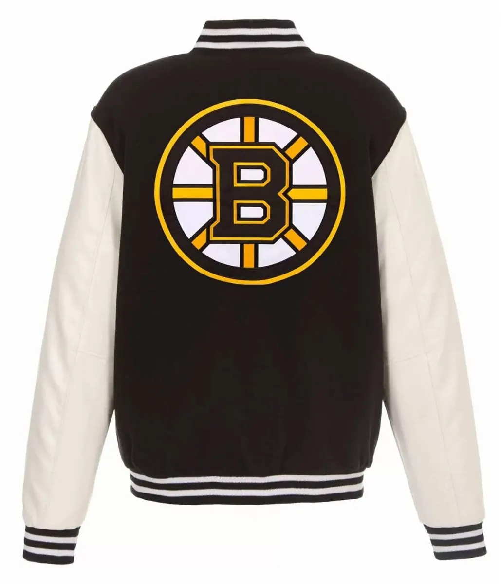 Varsity Boston Bruins White and Black Wool/Leather Jacket