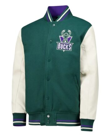 Hunter Green/Cream Milwaukee Bucks Varsity Jacket