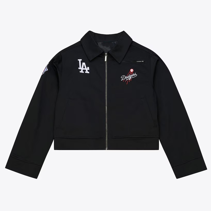 Women’s LA Dodgers Script Mechanic Black Cropped Jacket