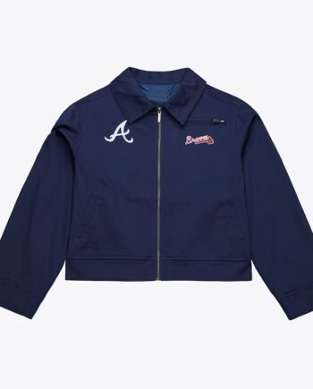 Women’s Atlanta Braves Script Mechanic Navy Cropped Jacket