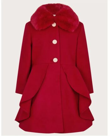Women’s Red Swing Fur Collar Wool Coat